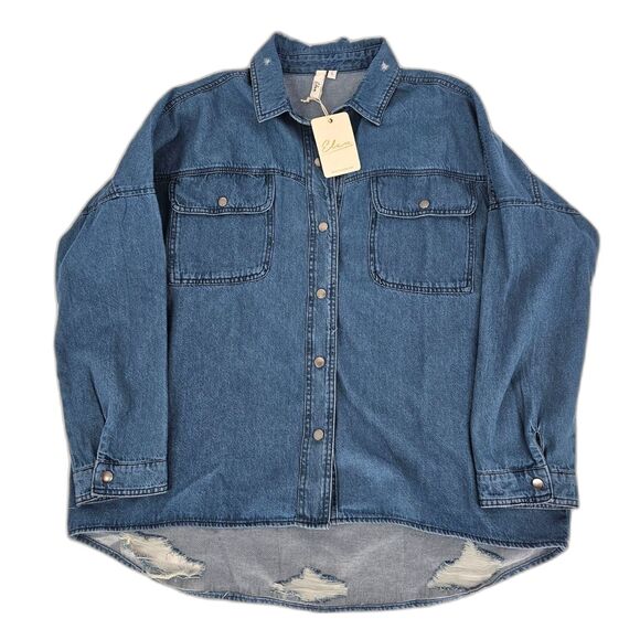 Elan Rock & Roll NWT Women's Distressed Denim Jacket Small - Picture 12 of 15